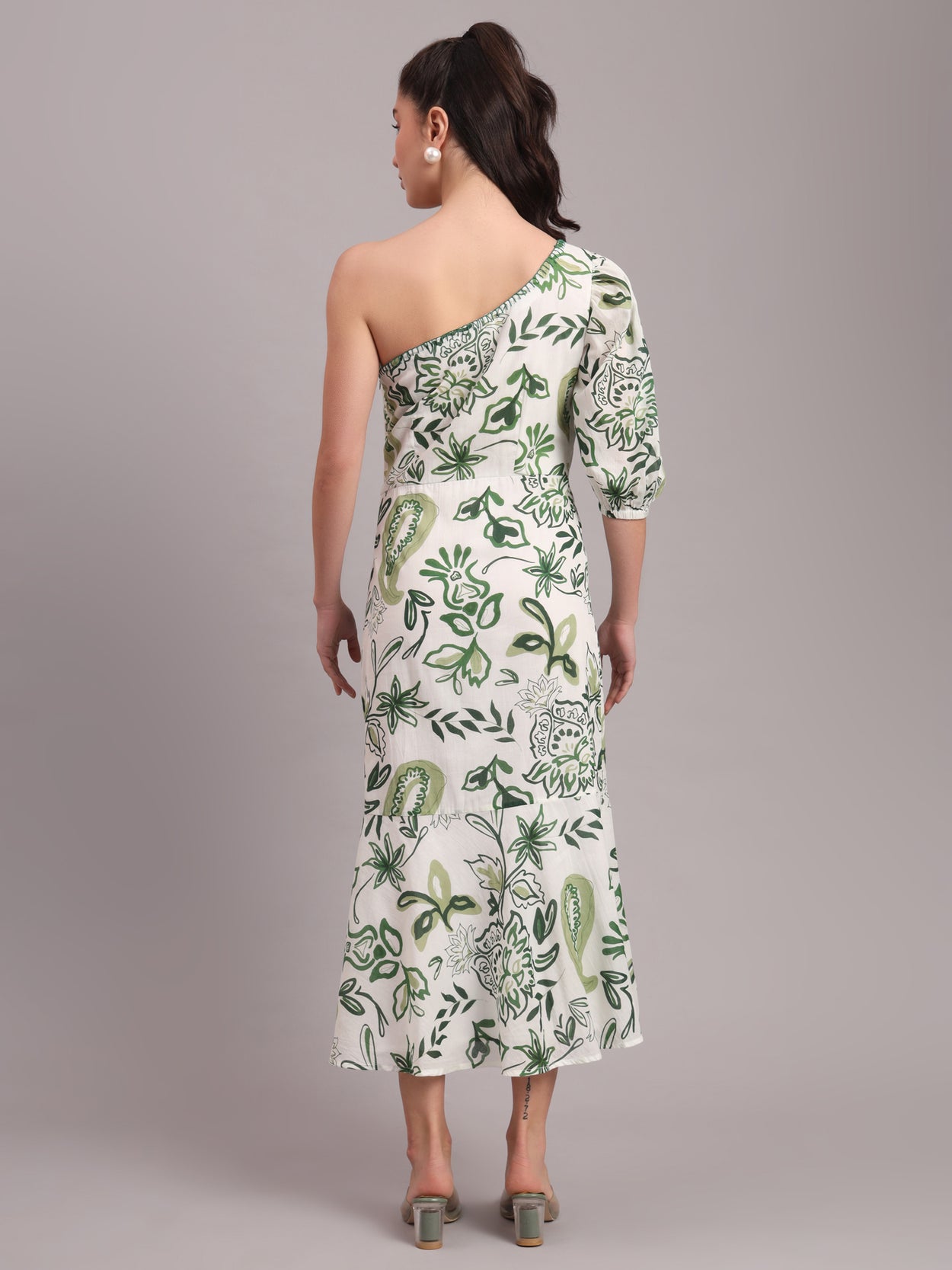 Olive Paisley One Shoulder Dress
