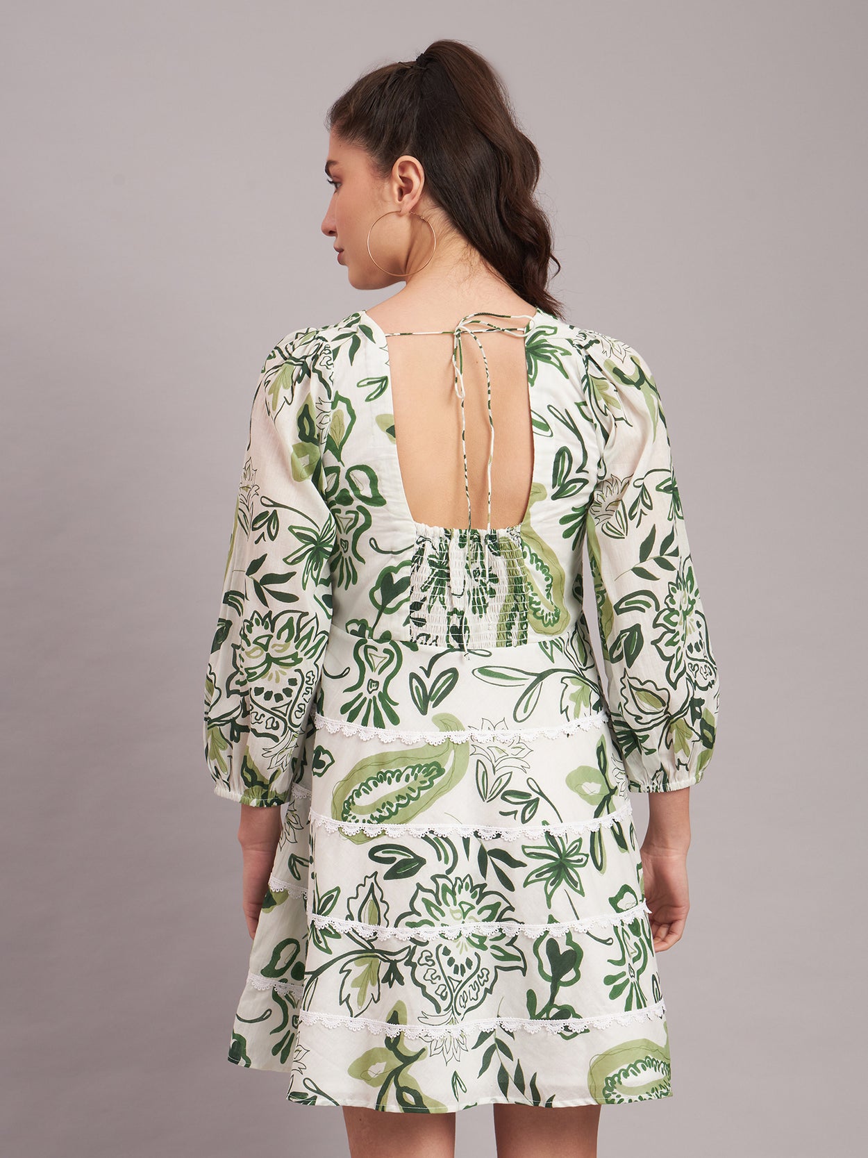 Olive Paisley Pleated Mini Dress