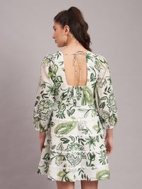 Olive Paisley Pleated Mini Dress