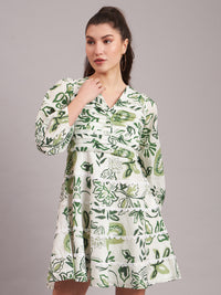 Olive Paisley Pleated Mini Dress