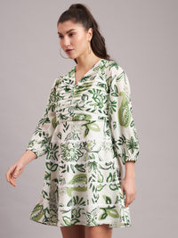 Olive Paisley Pleated Mini Dress