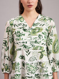 Olive Paisley Pleated Mini Dress