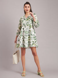 Olive Paisley Pleated Mini Dress