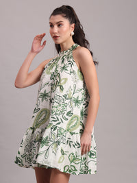 Olive Paisley Halter Mini Dress