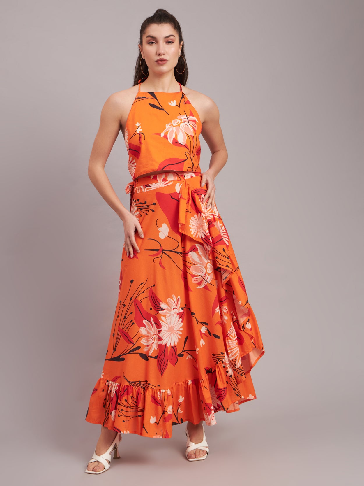 Mandarin Bloom Halter Top Dress