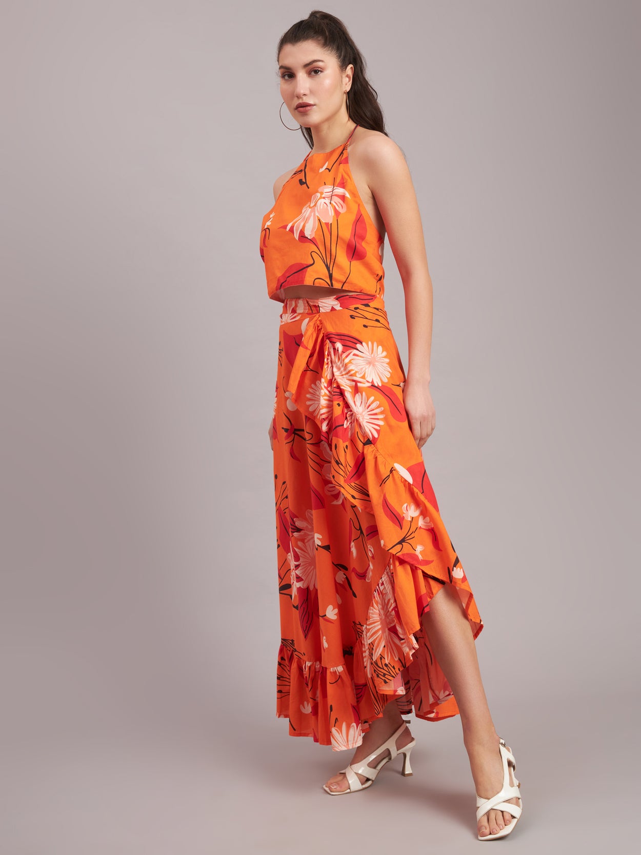 Mandarin Bloom Halter Top Dress