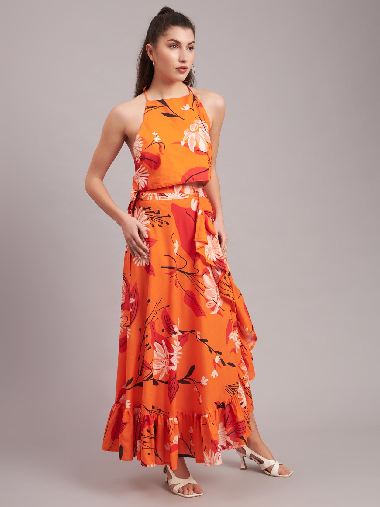 Mandarin Bloom Halter Top Dress