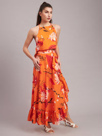 Mandarin Bloom Halter Top Dress