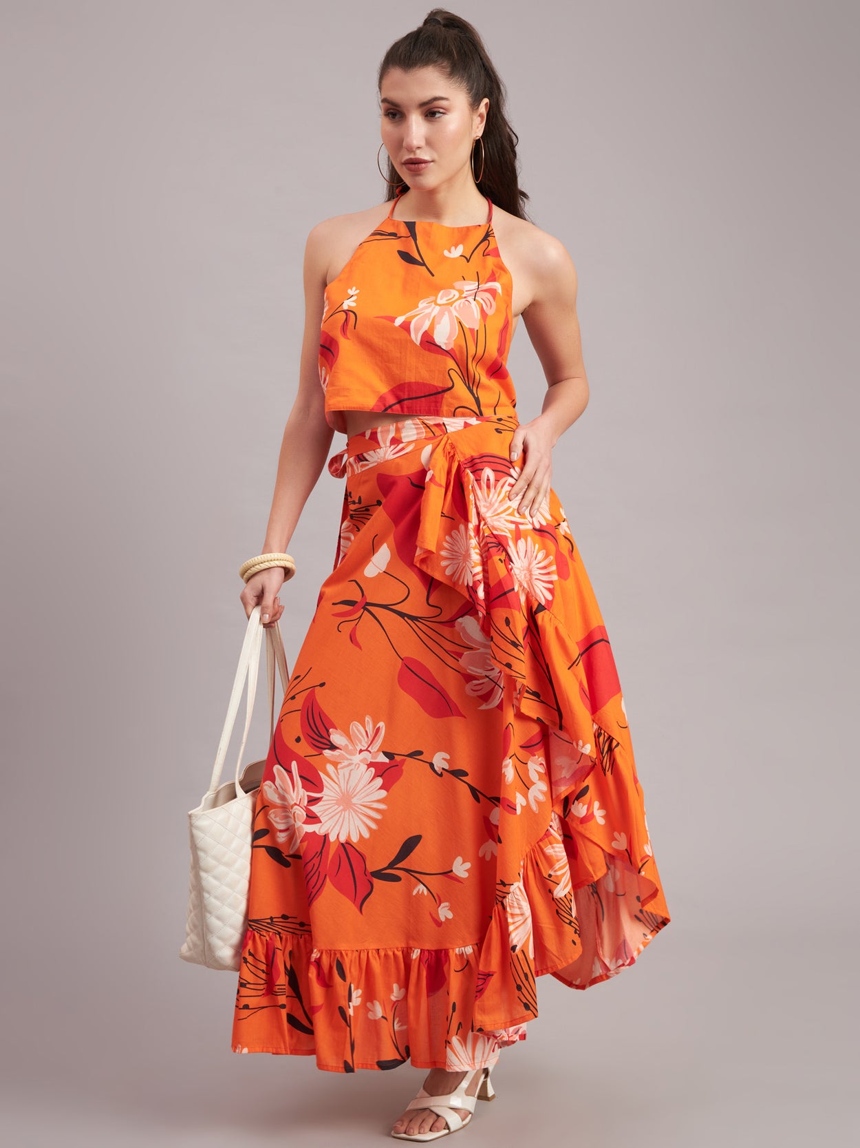 Mandarin Bloom Halter Top Dress