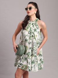 Olive Paisley Halter Mini Dress