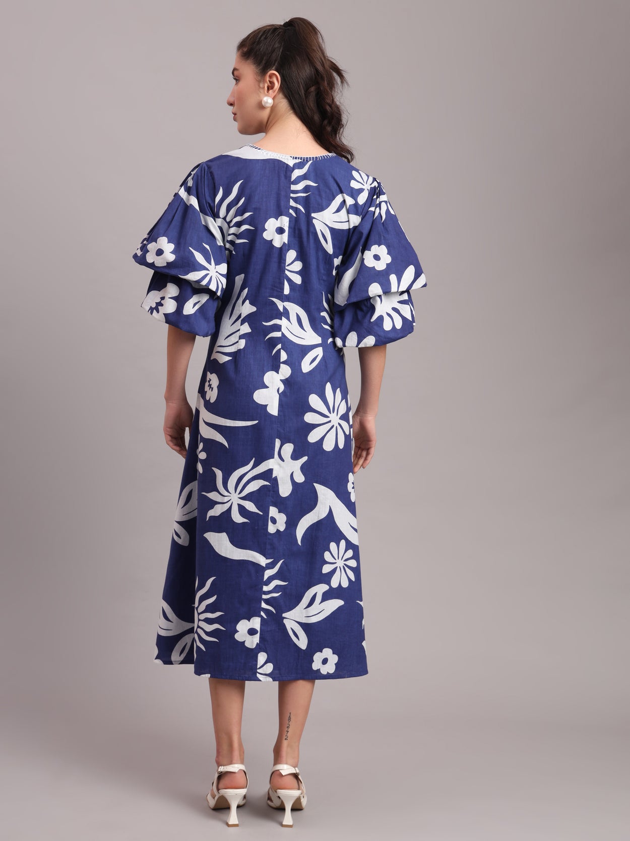 Indigo Celestial Puffed Midi Dress