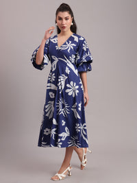Indigo Celestial Puffed Midi Dress