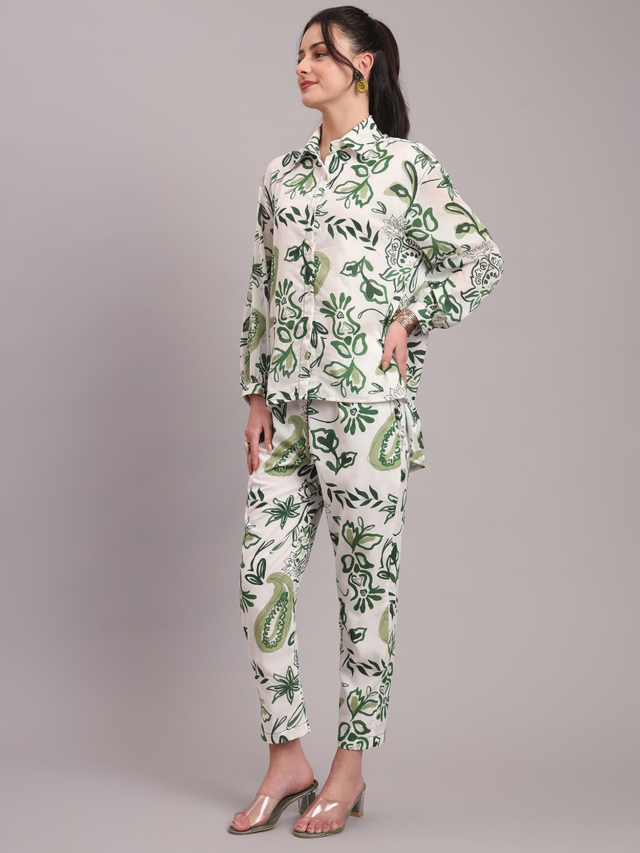 Olive Paisley High Low Co-ord Set