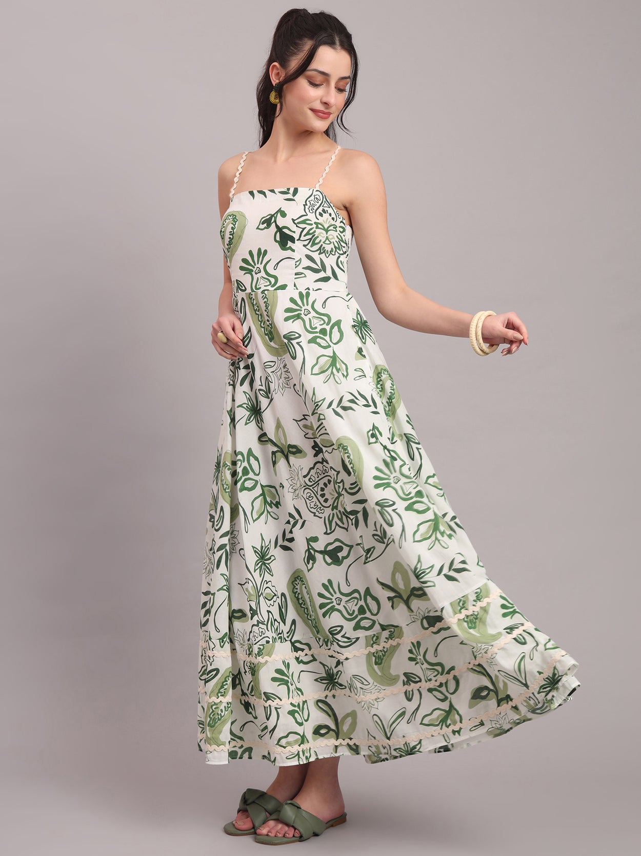 Olive Paisley Ric Rac Maxi dress