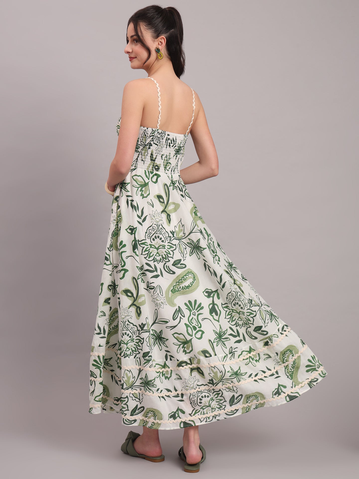 Olive Paisley Ric Rac Maxi dress