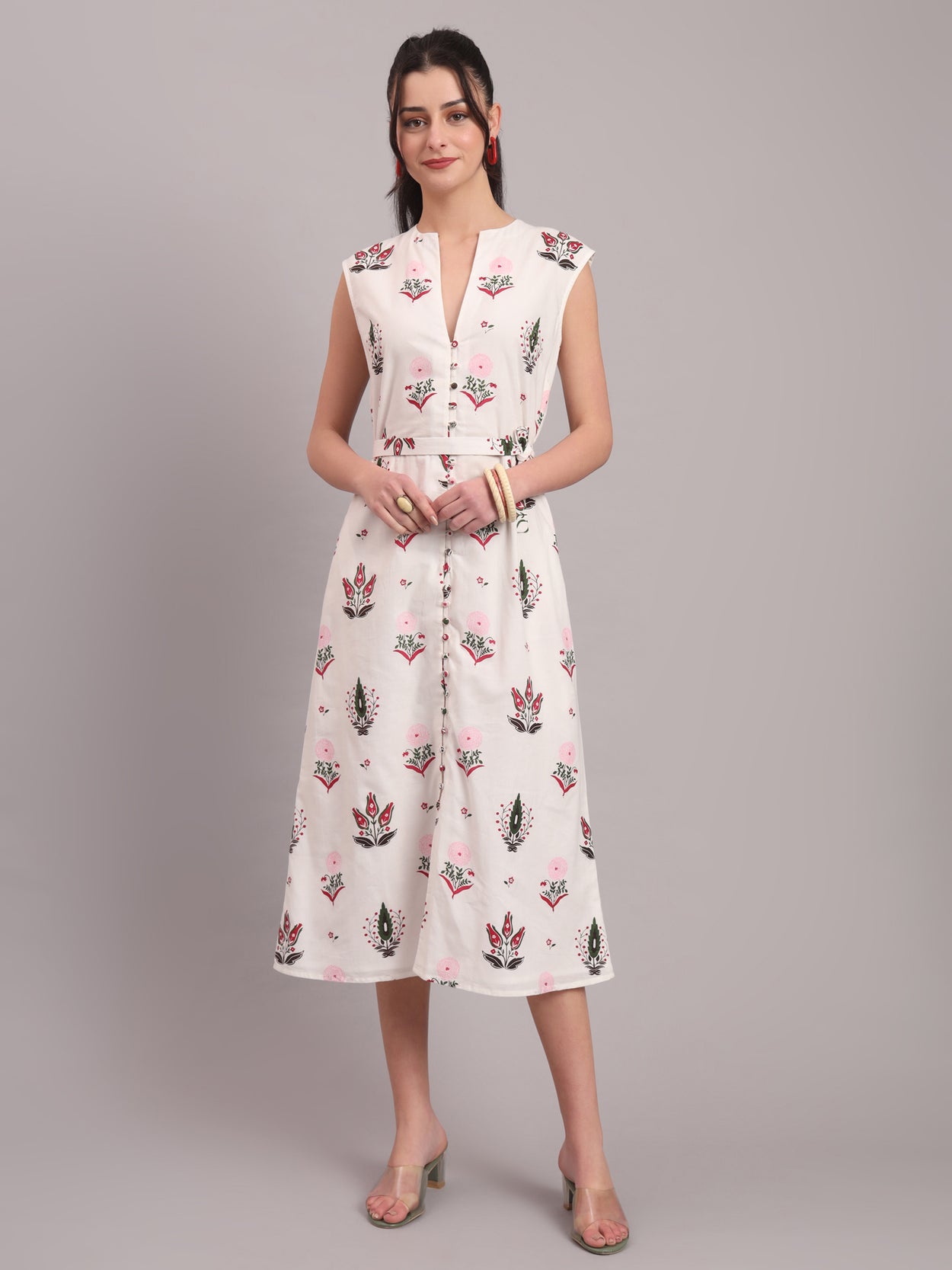 White Camellia Straight Midi Dress