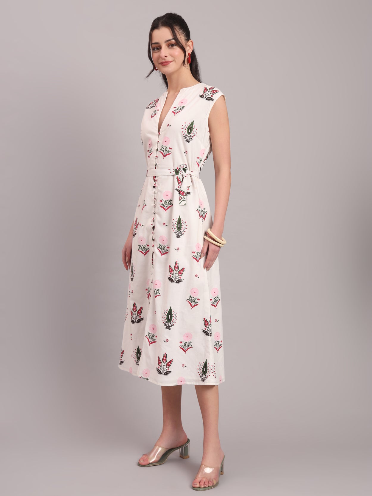 White Camellia Straight Midi Dress