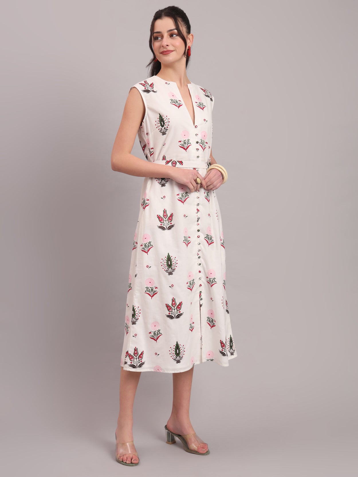 White Camellia Straight Midi Dress