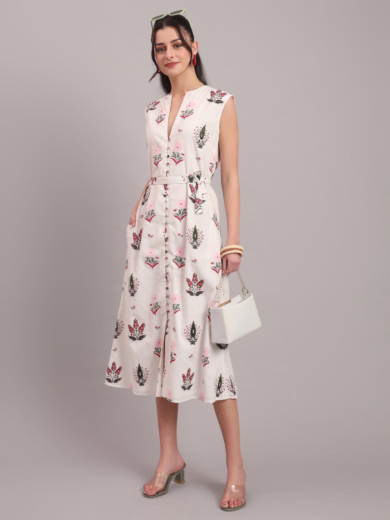 White Camellia Straight Midi Dress