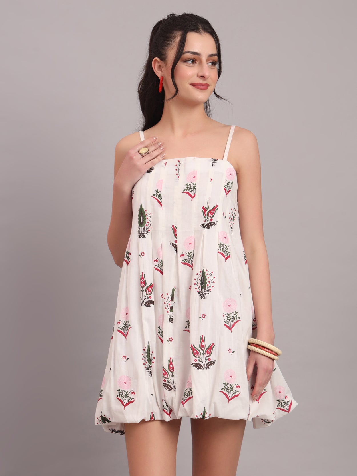 White Camellia Bow Mini Dress