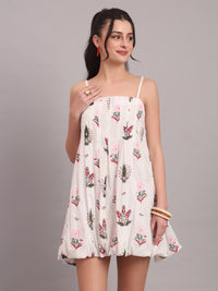 White Camellia Bow Mini Dress