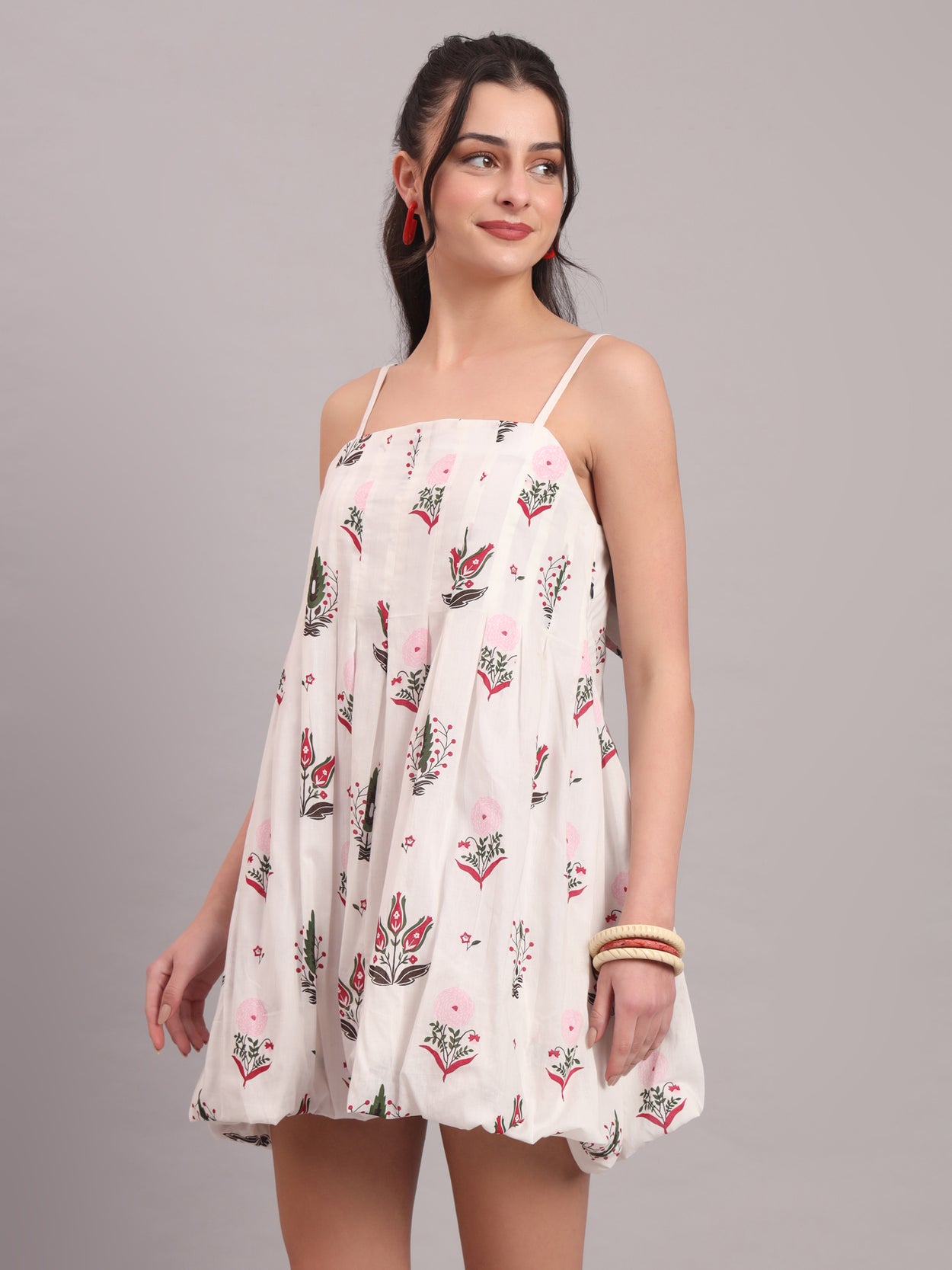 White Camellia Bow Mini Dress