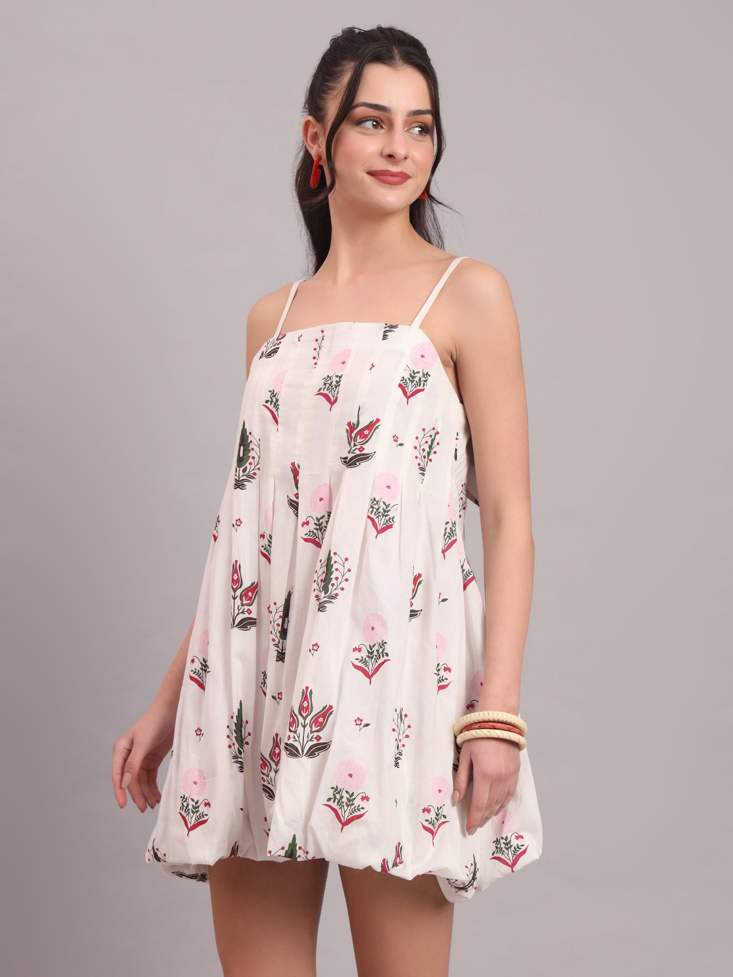 White Camellia Bow Mini Dress