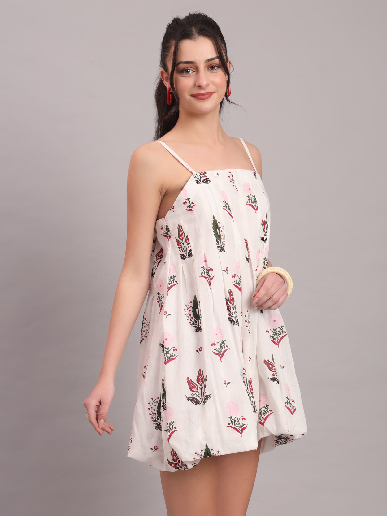 White Camellia Bow Mini Dress