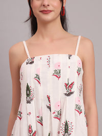 White Camellia Bow Mini Dress