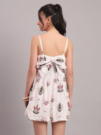 White Camellia Bow Mini Dress