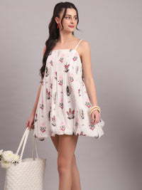 White Camellia Bow Mini Dress
