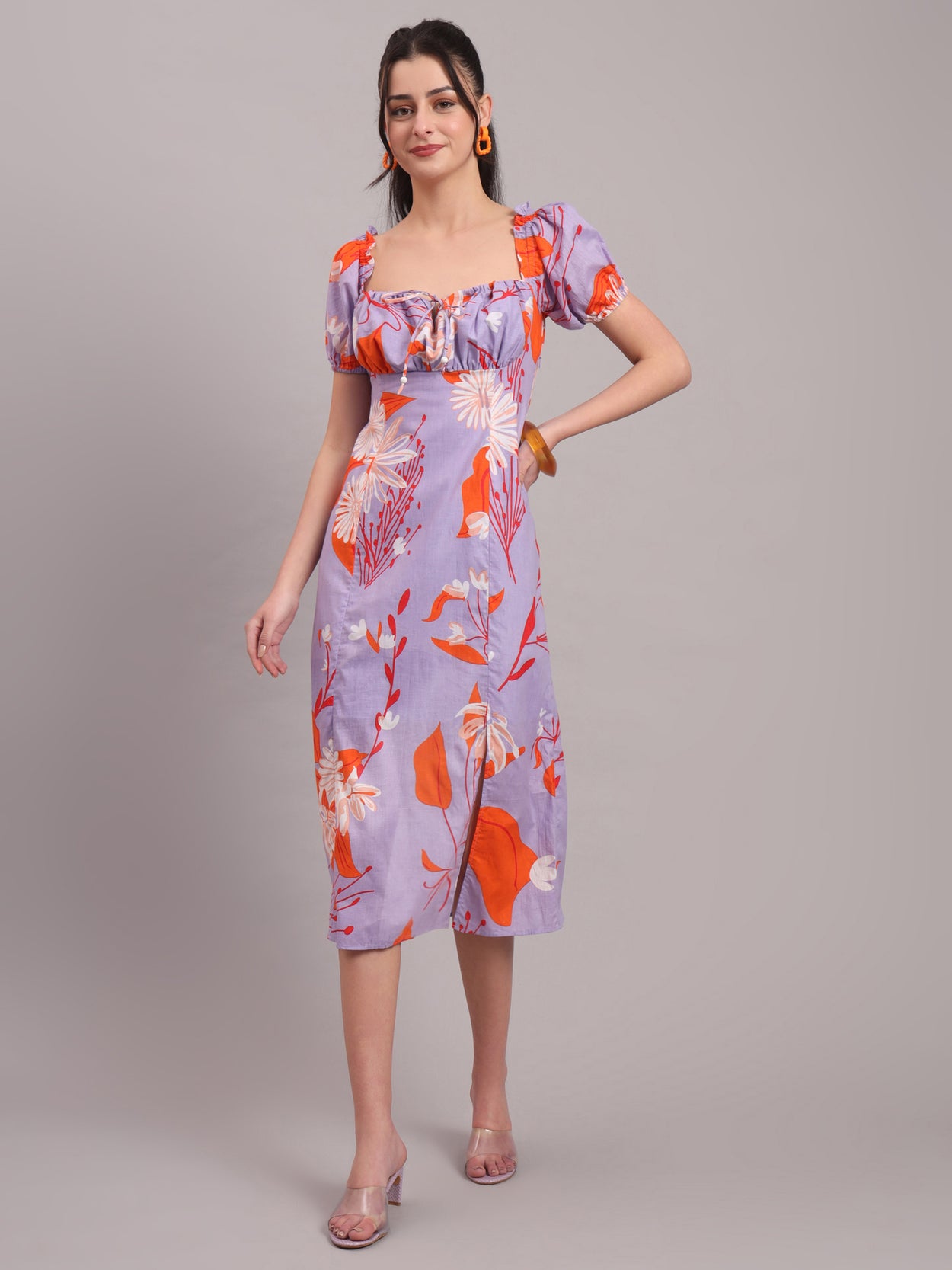 Lavender Bloom Slit Midi Dress