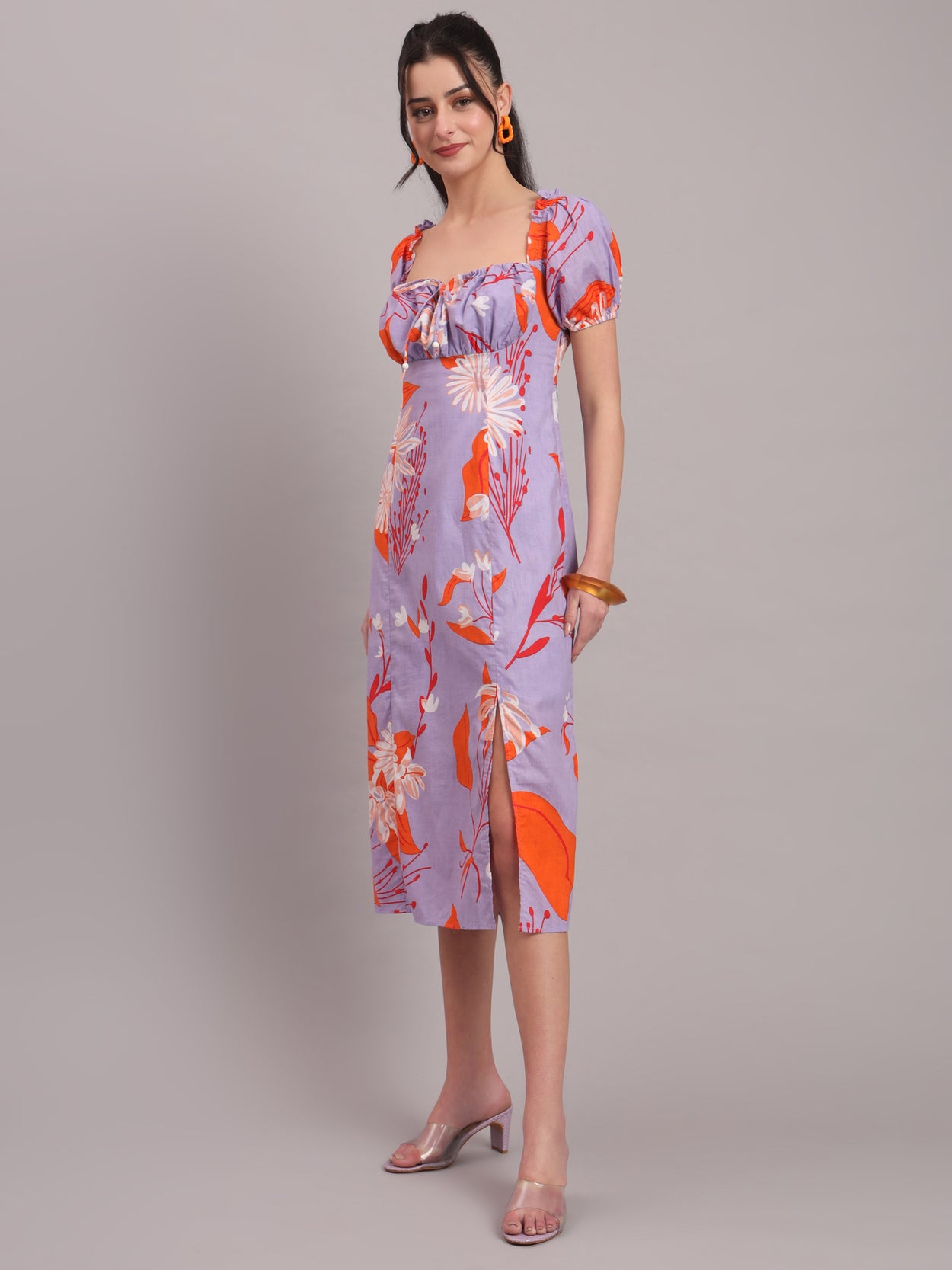 Lavender Bloom Slit Midi Dress