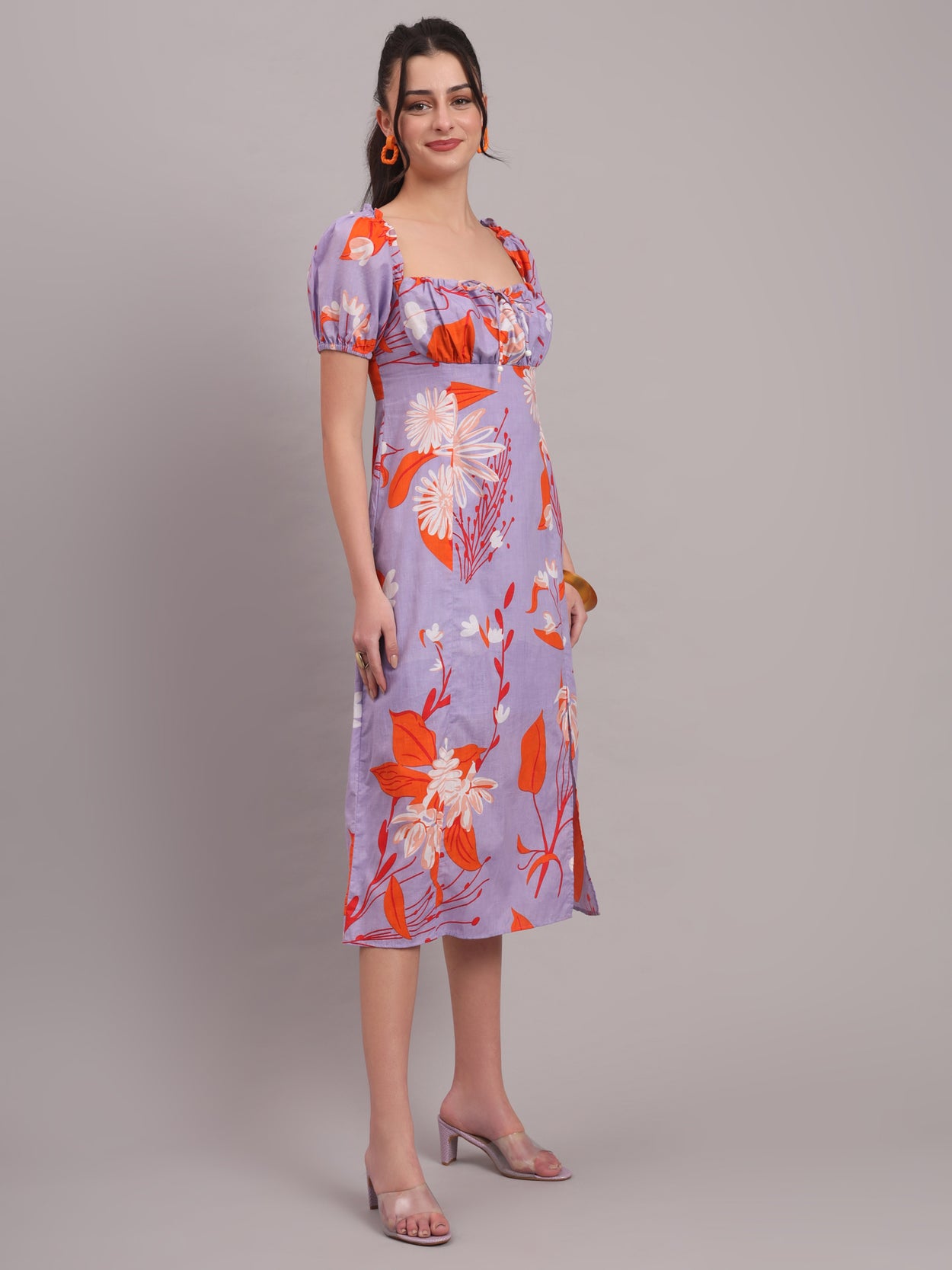 Lavender Bloom Slit Midi Dress