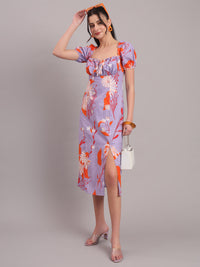 Lavender Bloom Slit Midi Dress