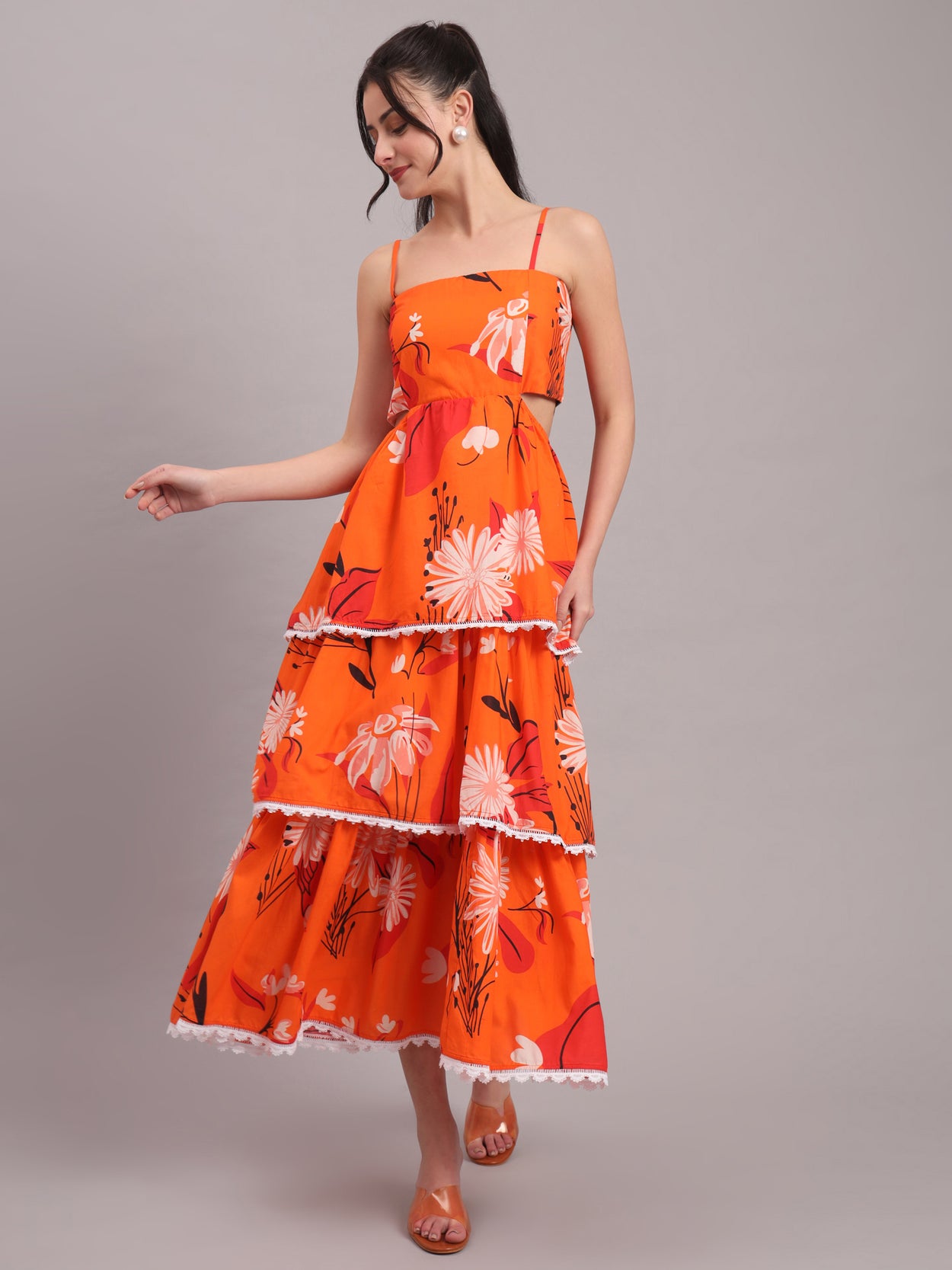 Mandarin Bloom Tiered Maxi Dress