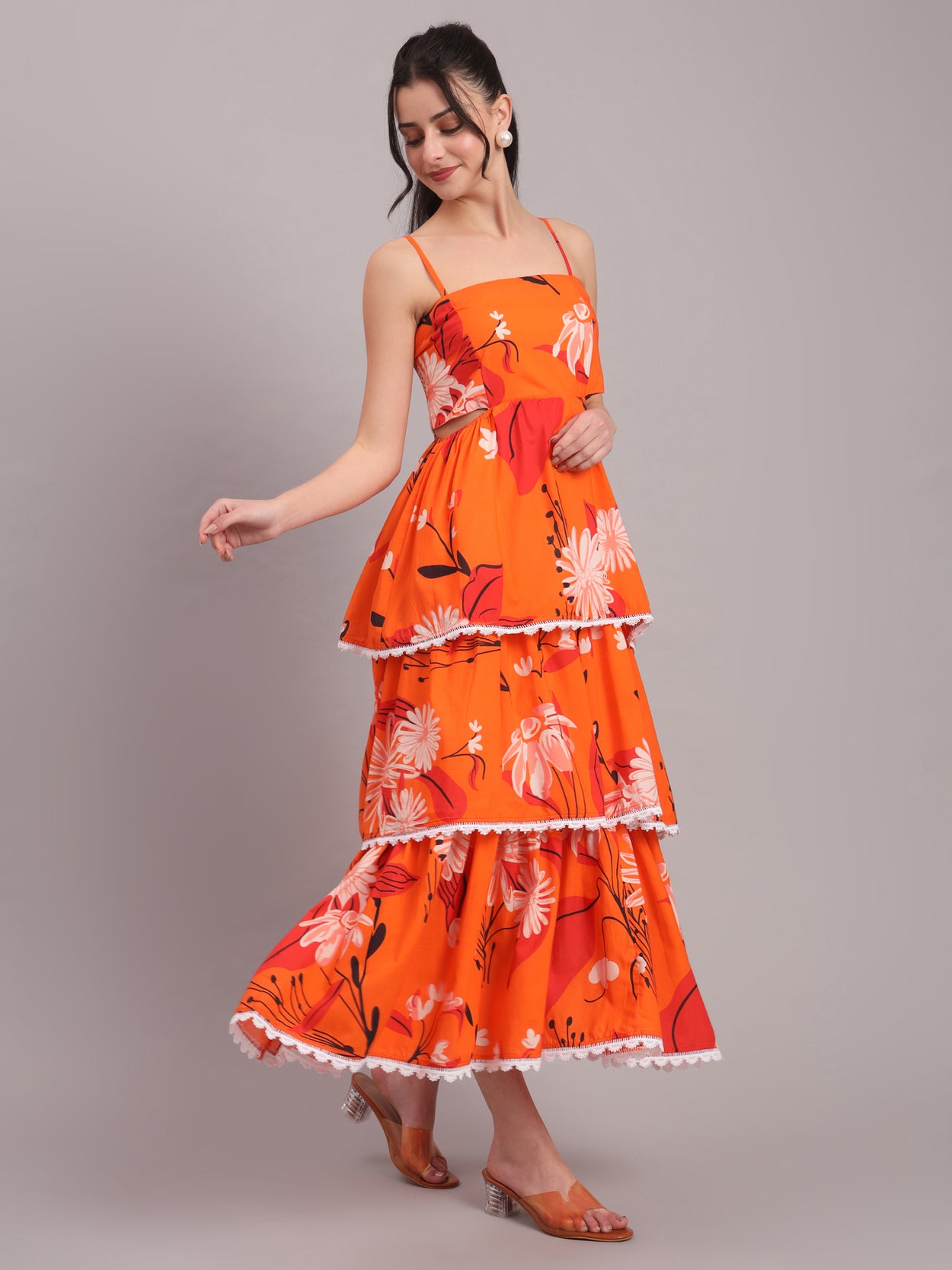 Mandarin Bloom Tiered Maxi Dress