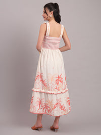 Coral Jungle Tiered Midi Dress