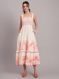 Coral Jungle Tiered Midi Dress
