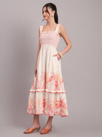 Coral Jungle Tiered Midi Dress