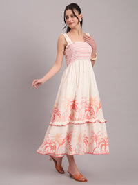Coral Jungle Tiered Midi Dress