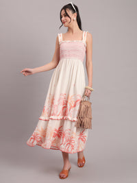 Coral Jungle Tiered Midi Dress